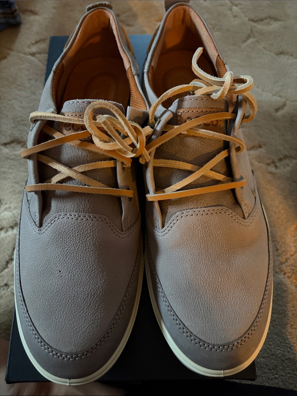 Ecco Men's Casual Leather Lace-Up Shoes in Light Taupe
